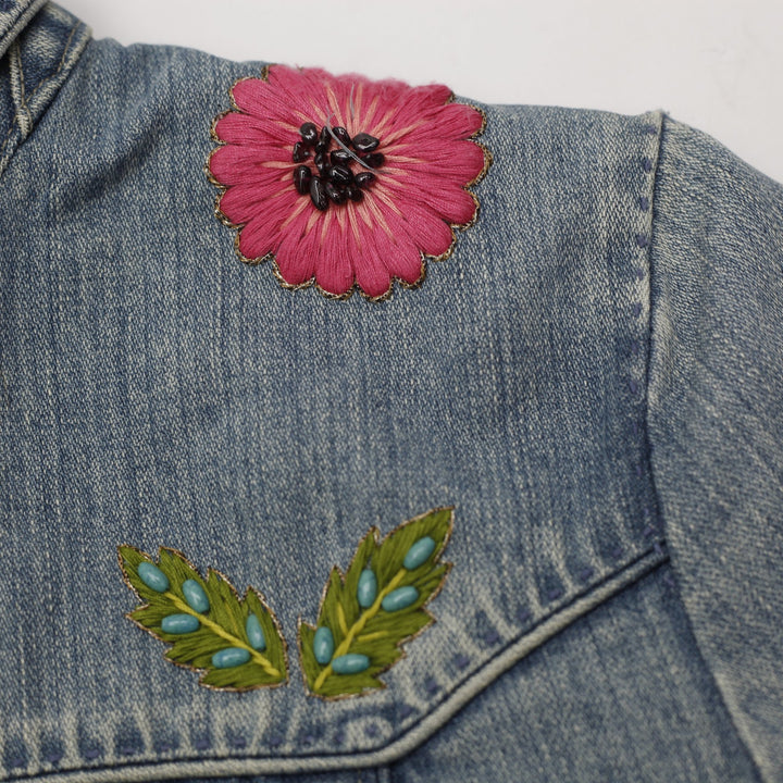 Ladies Dana Buchman Beaded Embroidered Floral Denim Jacket Light Blue Size 14