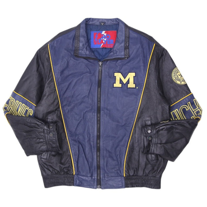 Vintage Pro Player University of Michigan Wolverines Full Zip Leather Jacket L