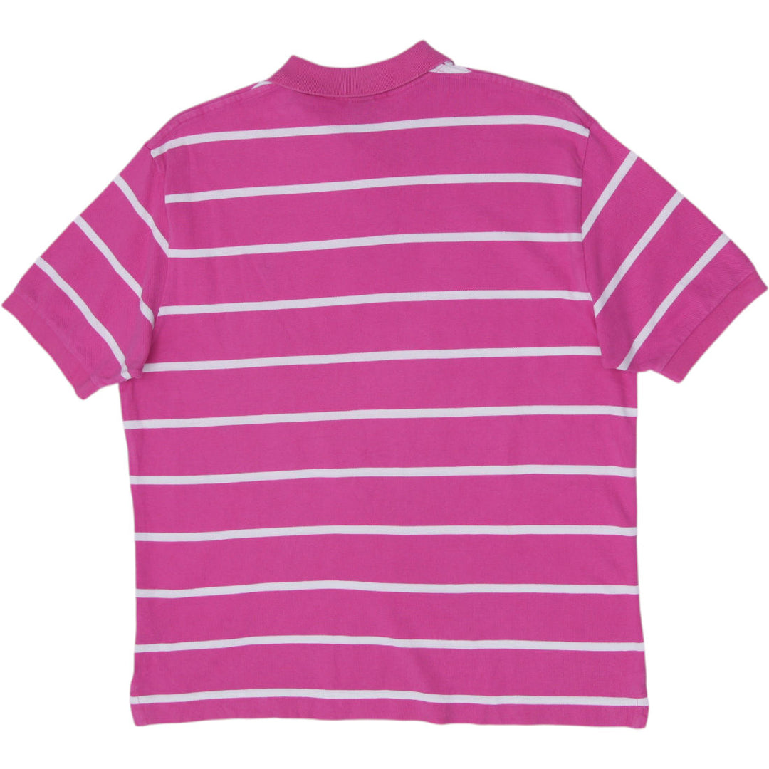 Vintage Mens Polo Ralph Lauren Magenta Pink White Striped Polo T-Shirt Size L