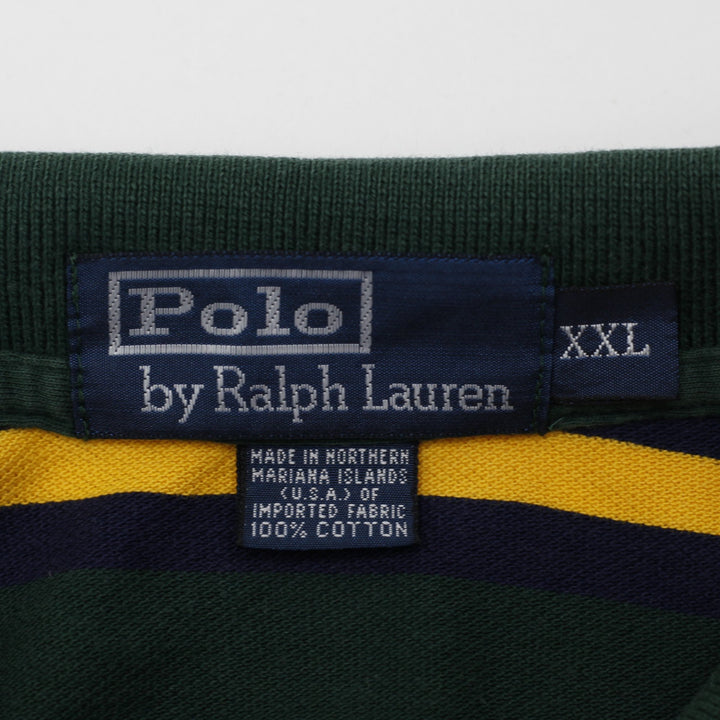 Vintage Mens Polo Ralph Lauren Rugby T-Shirt Green Striped Cotton Size XXL
