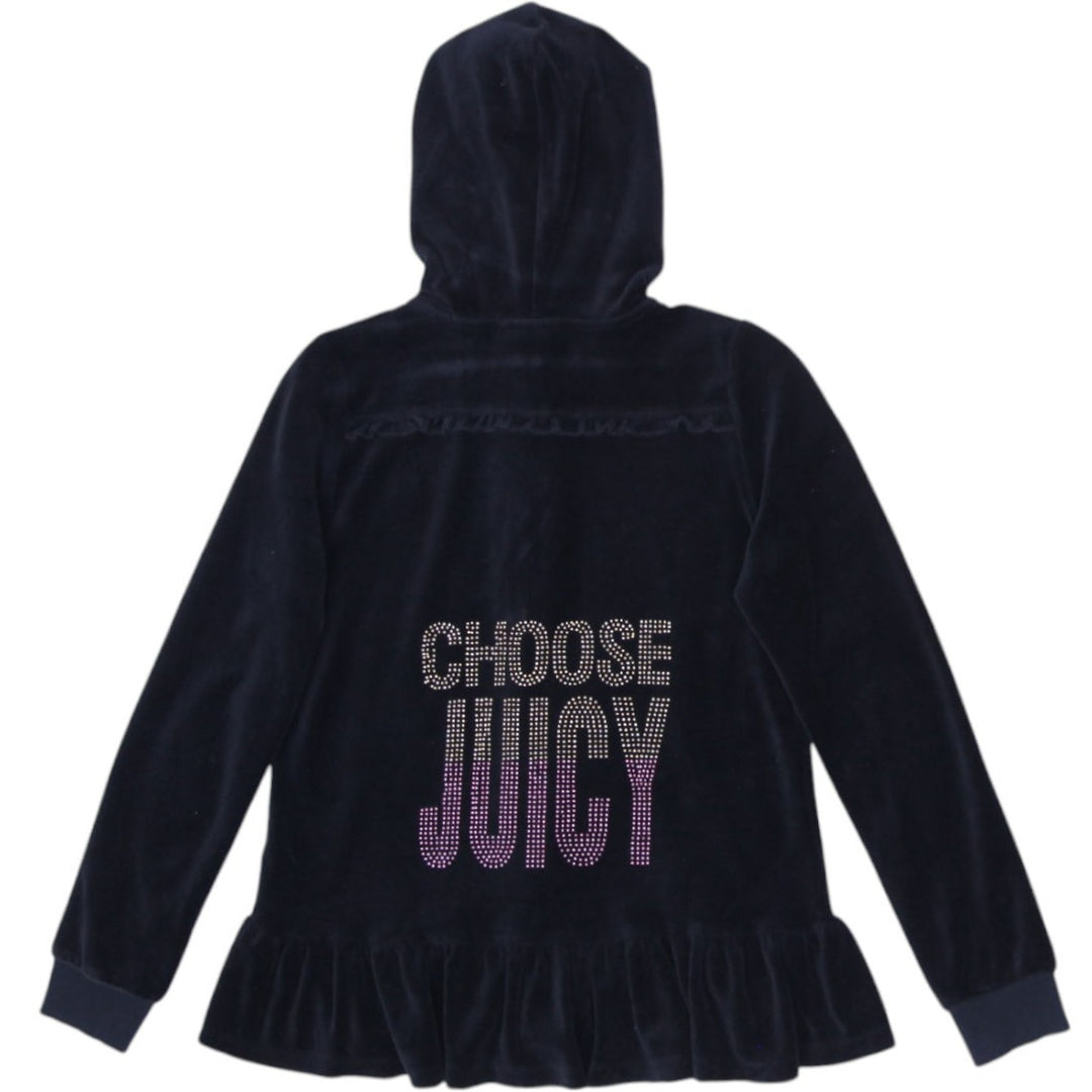 Y2K Youth Girls Juicy Couture Black Velour Full Zip Hoodie Size 12