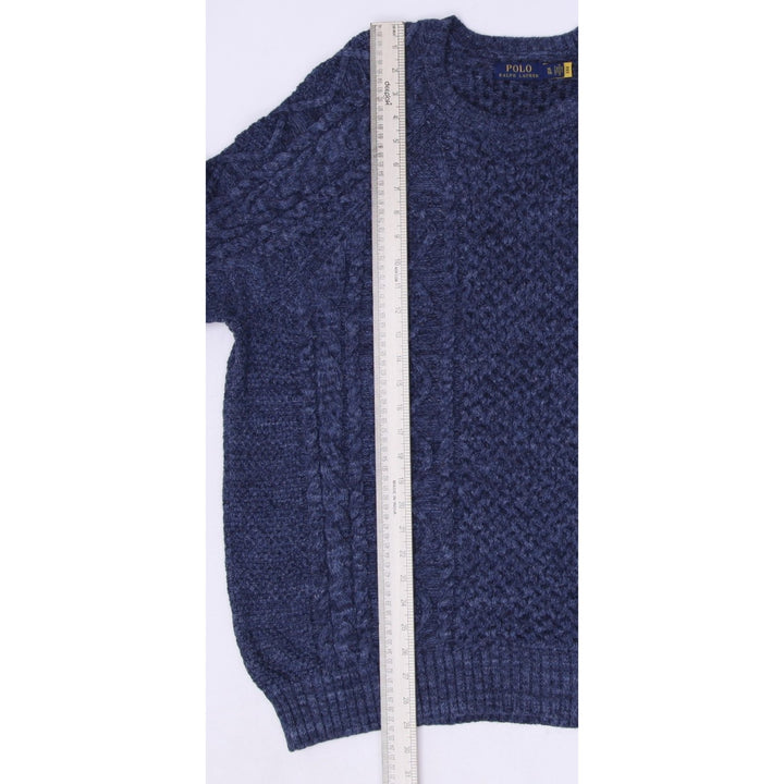 Mens Polo Ralph Lauren Sweater Navy Cable Knit 100% Cotton XL