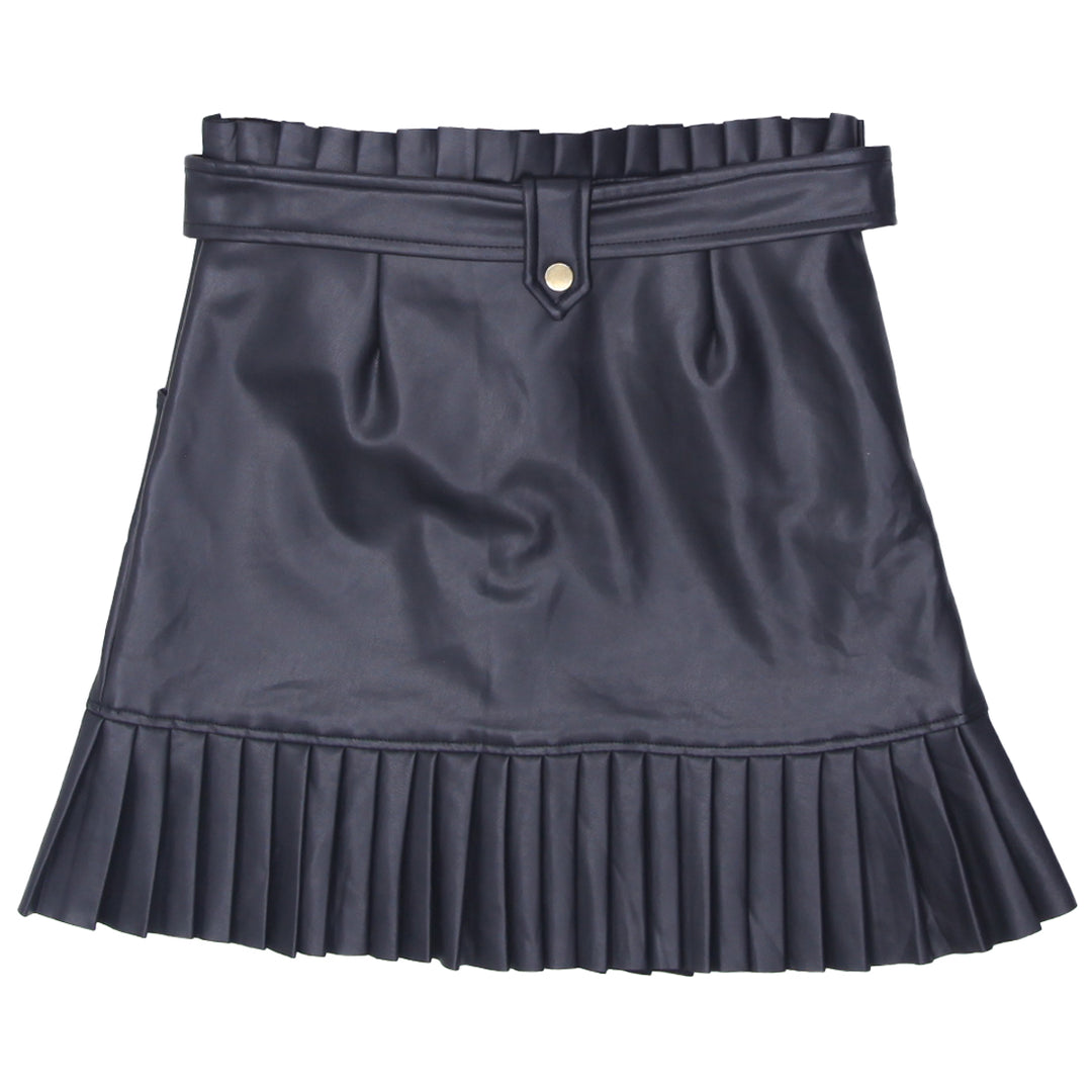 Y2K Bebe Belted Pleated Black Leather Skirt - Fashion Rerun Vintage Migration_Skirt