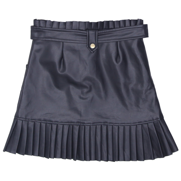 Y2K Bebe Belted Pleated Black Leather Skirt - Fashion Rerun Vintage Migration_Skirt