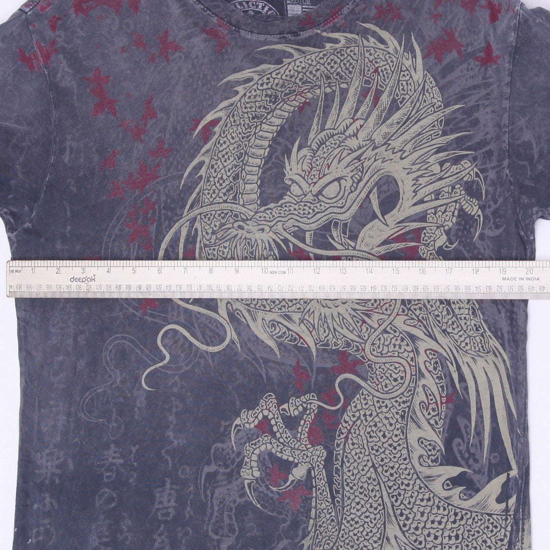 Y2K Mens Affliction "Live Fast" Japanese Asian Dragon Graphic T-Shirt Size M