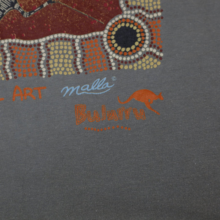Vintage Mens Bularuu T-Shirt Gray Aboriginal Art Graphic