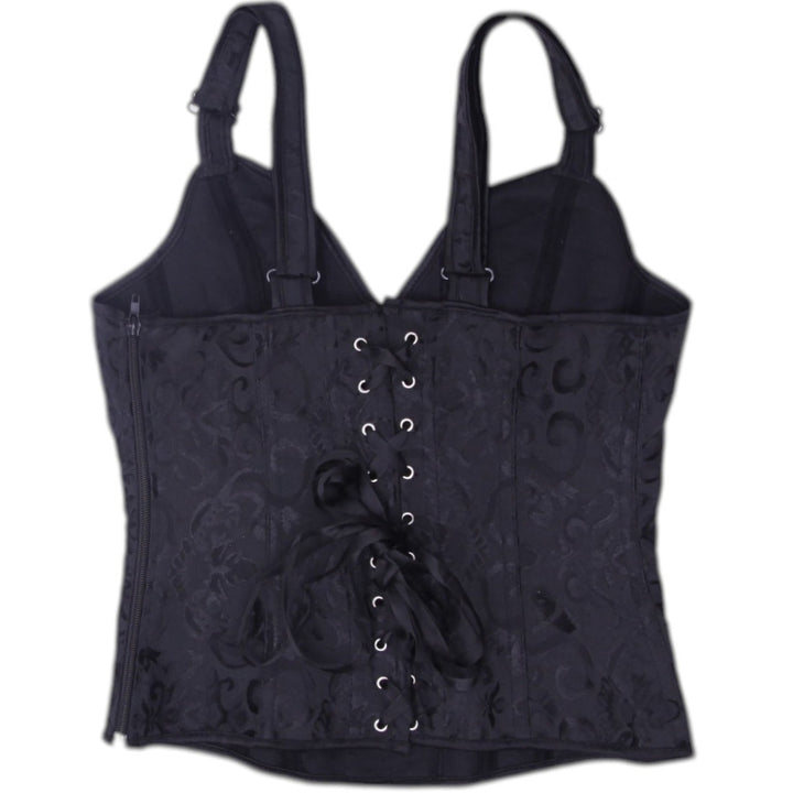 Y2K Ladies Black Lace-Up Floral Corset Top Size XS | Migration_Y2K Tops - Side View | Fashion Rerun