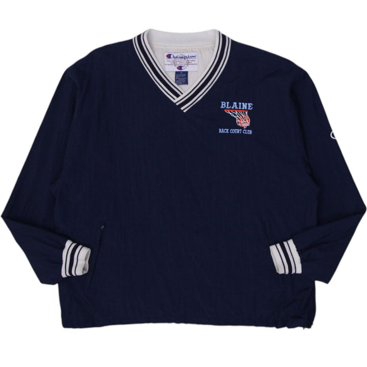 Vintage Mens Champion Blaine Navy Jacket Athletic Striped V-Neck