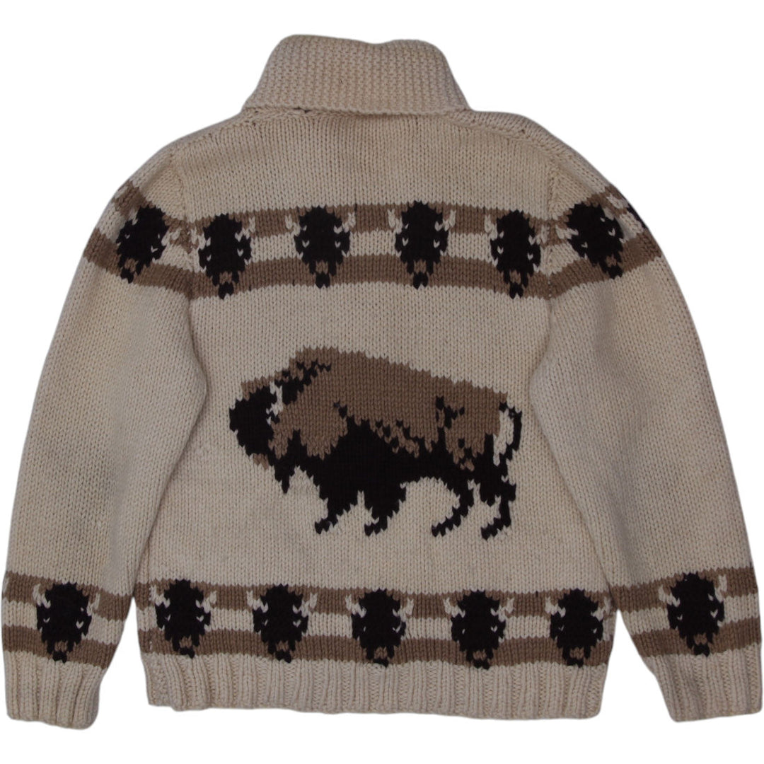 Vintage 1950s Cowichan Chunky Hand Knitted Zip Sweater Size XL | Migration_Knitwear & Sweaters - Side View | Fashion Rerun