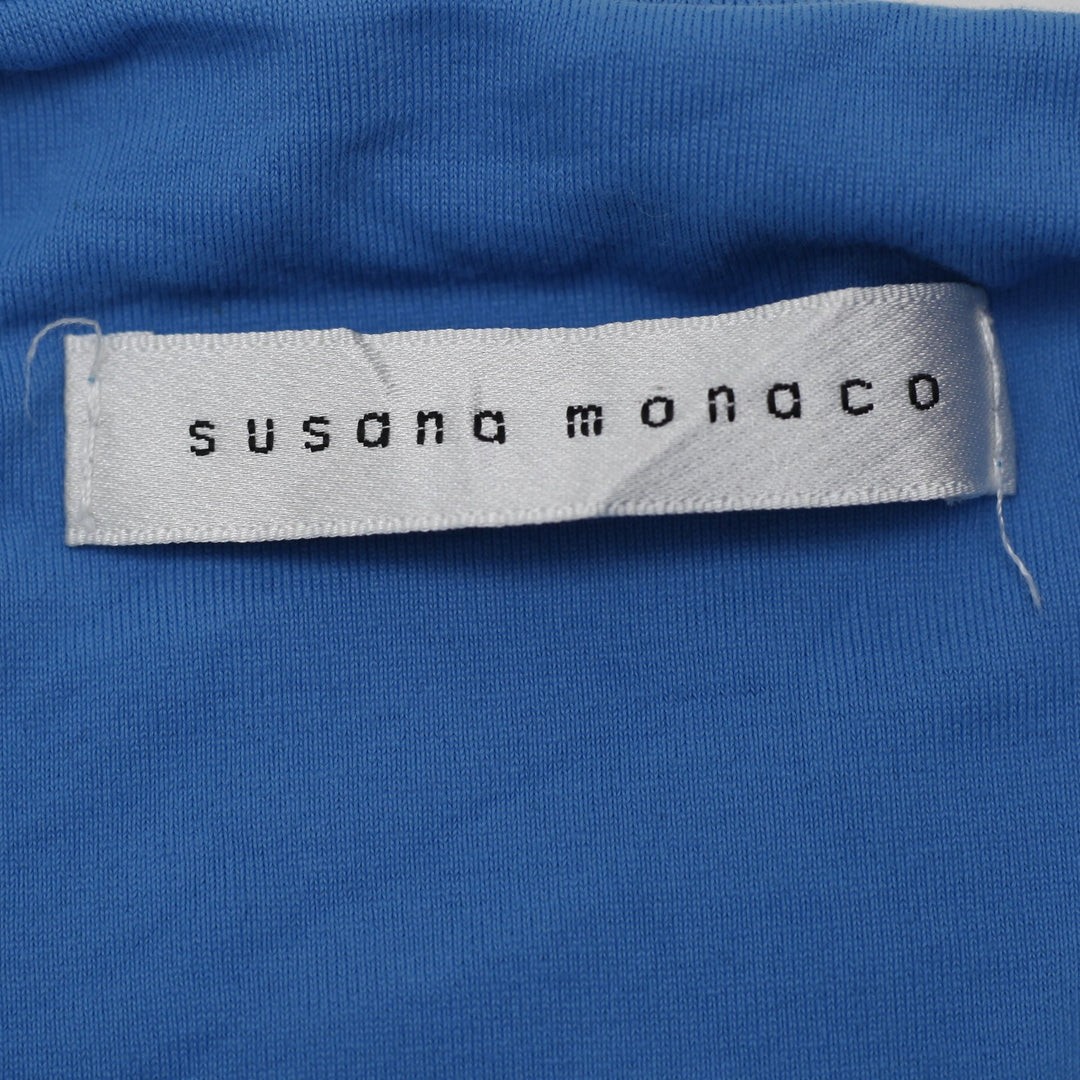 Y2K Ladies Susana Monaco Tube Top Ruched Strapless Blue Supplex Lycra USA Size M
