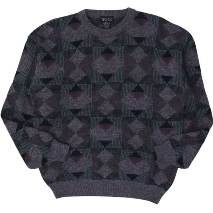 Vintage Mens Tosani Sweater Gray Geometric Wool Blend