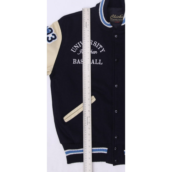 Vintage Chicks Varsity Jacket Navy Cream Embroidered Patches Baseball Size M | Migration_Jackets - View 7 | Fashion Rerun