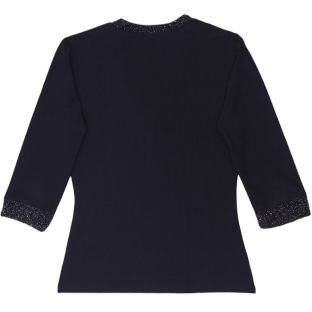 Y2K Ladies HENNES Collection Black Metallic Trim V-Neck Knit Top Size S