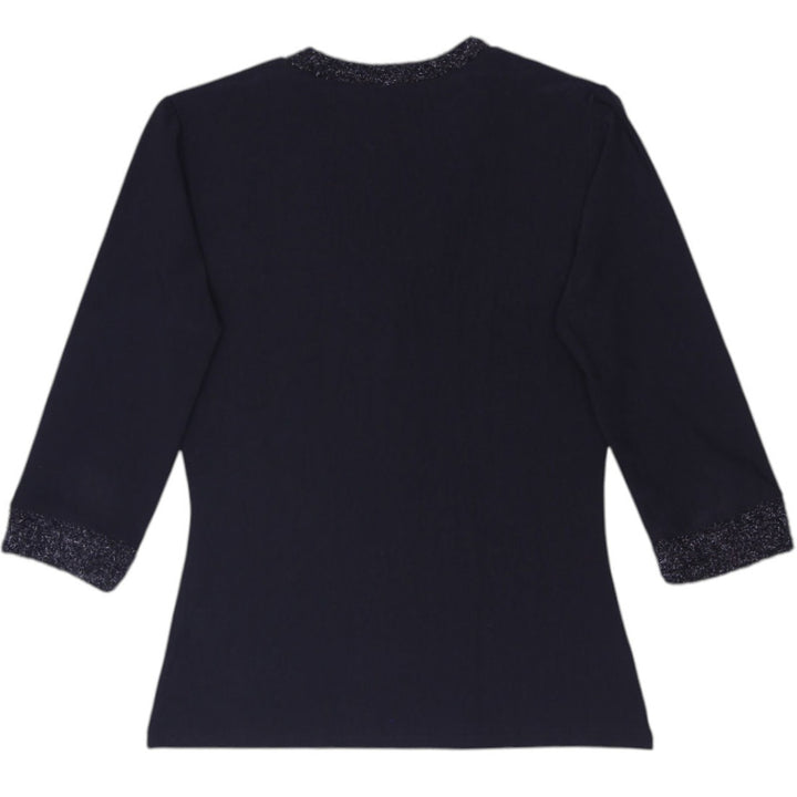 Y2K Ladies HENNES Collection Black Metallic Trim V-Neck Knit Top Size S