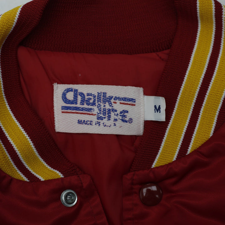 Vintage 90s Kansas City Chiefs Chalk Line Satin Bomber Jacket Made in USA Size M | Migration_Jackets - Back V | Fashion Rerun