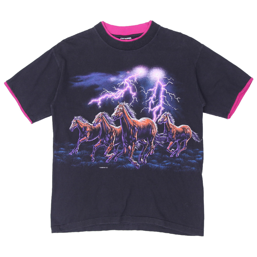 92 Vintage Habitat Horses Lightning Layered T-Shirt Made in USA Signal Sports L - Fashion Rerun Vintage Migration_T-Shirt