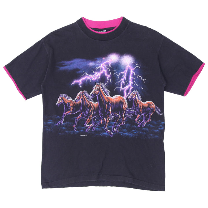 92 Vintage Habitat Horses Lightning Layered T-Shirt Made in USA Signal Sports L - Fashion Rerun Vintage Migration_T-Shirt