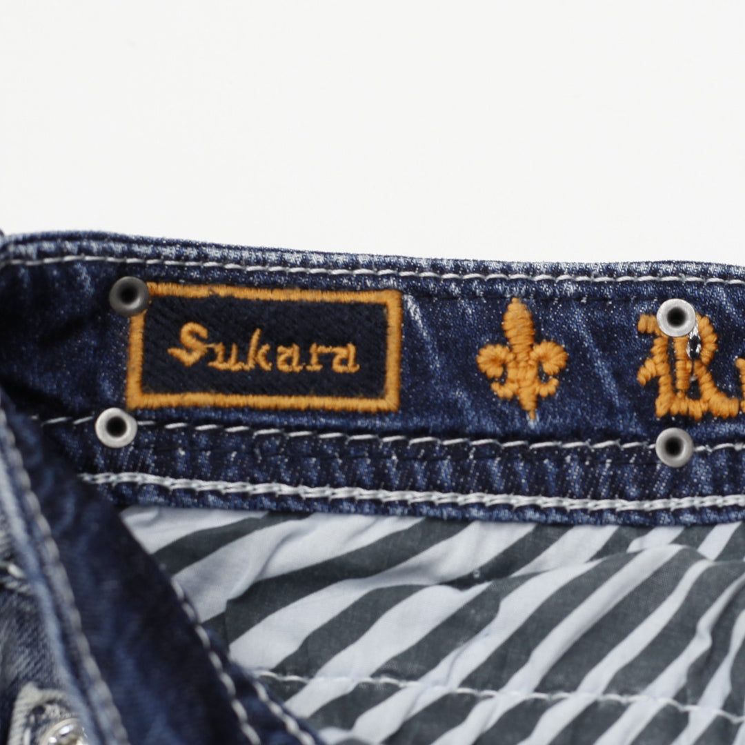 Y2K Ladies Rock Revival Sukara Bootcut Jeans Washed Blue Embellished