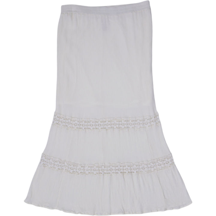 Y2K Ladies Faded Glory Boho Off White Ivory Lace Trim Tiered Maxi Skirt L 12-14