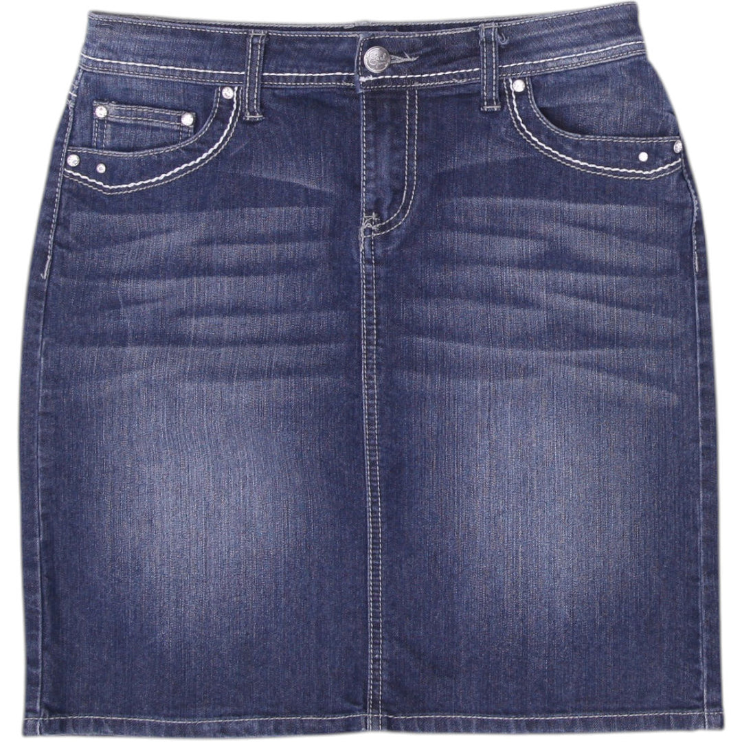 Y2K Ladies Earl Jean Denim Skirt Blue Embroidered Pockets