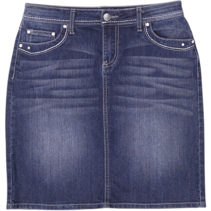 Y2K Ladies Earl Jean Denim Skirt Blue Embroidered Pockets