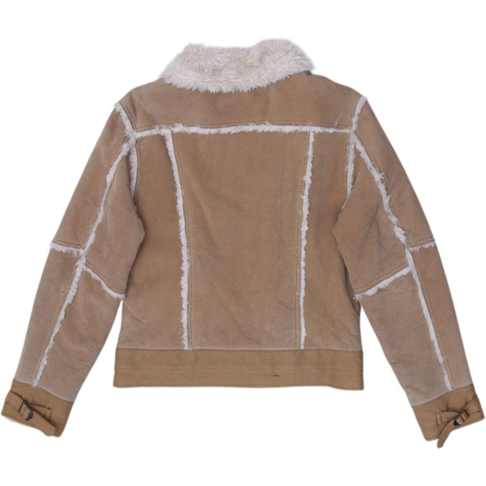 Y2K Ladies Beige Faux Fur Full Zip Jacket Size M | Migration_Jackets - Side View | Fashion Rerun