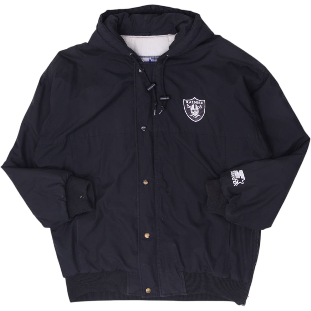 Vintage 90s Starter Raiders Snap Front Hooded NFL Parka Jacket Size M