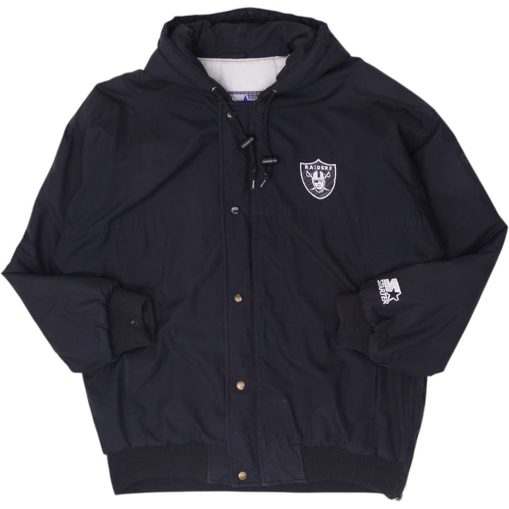 Vintage 90s Starter Raiders Snap Front Hooded NFL Parka Jacket Size M