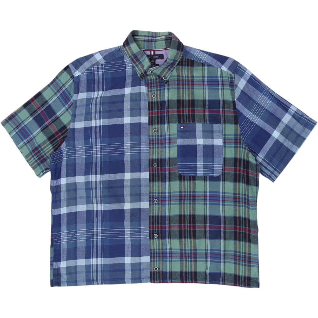 Mens Tommy Hilfiger Mixed Plaid Colorblock Short Sleeve Shirt Classic Fit Size M