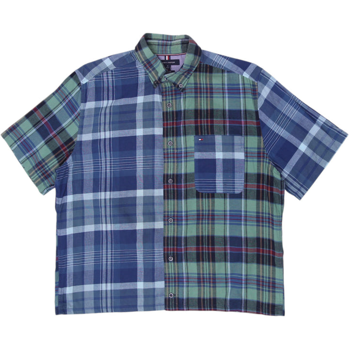 Mens Tommy Hilfiger Mixed Plaid Colorblock Short Sleeve Shirt Classic Fit Size M
