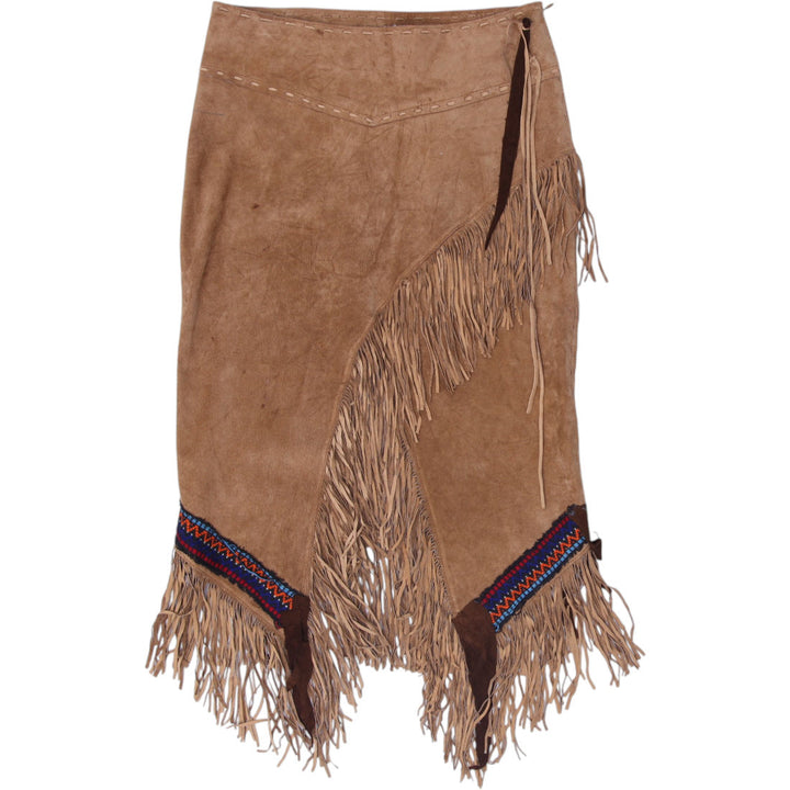 Y2K Ladies Bebe Suede Fringe Wrap Skirt Brown Boho Western Style