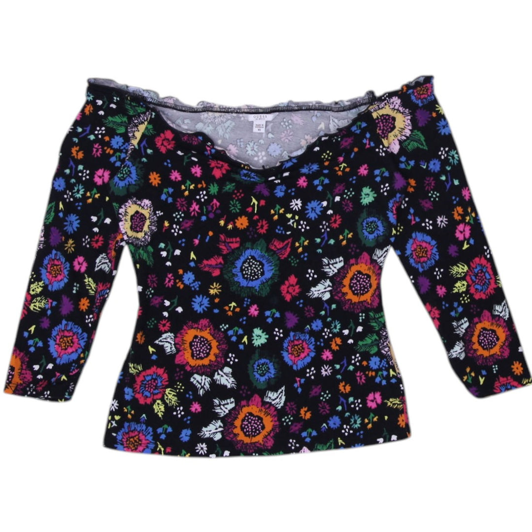 Y2K Ladies Guess Floral Off Shoulder Multicolor Long Sleeve Top Size XS | Migration_Tops | Fashion Rerun