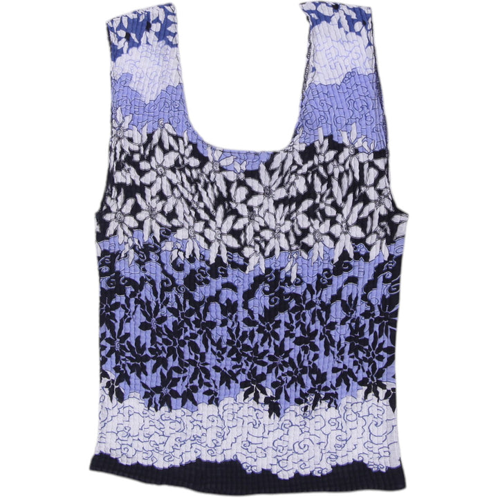 Y2K Ladies Pleated Floral Scoop Neck Periwinkle Tank Top Size L