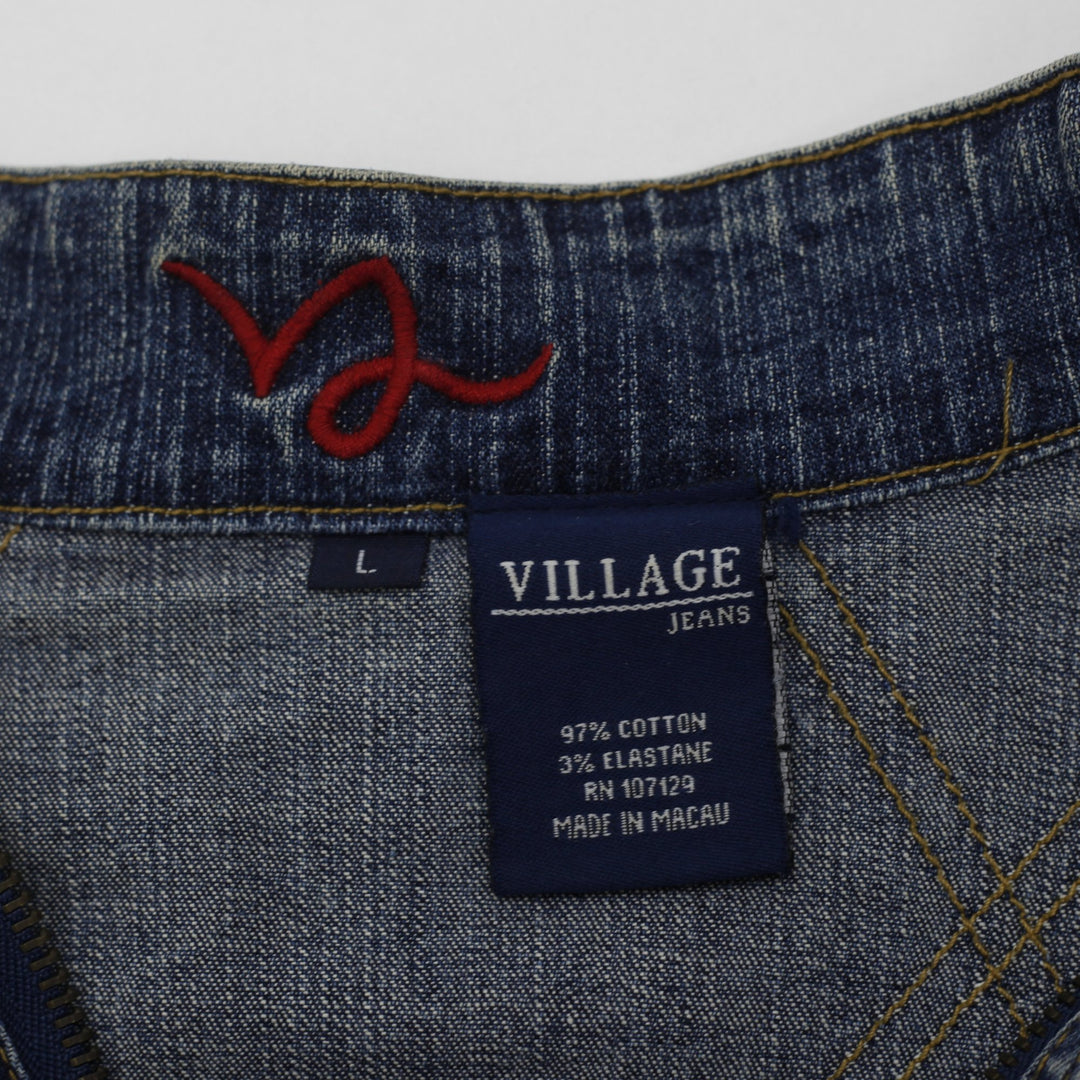 Y2K Ladies Village Jeans Pointed Hem Buckle Back Denim Jacket Size L