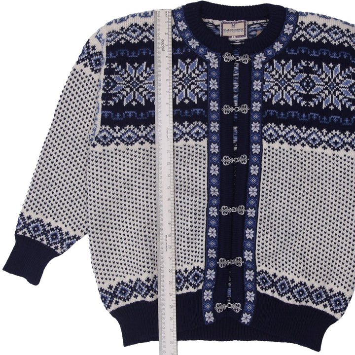 Vintage Mens Dale of Norway Cardigan Sweater Navy Blue Wool Nordic Pattern