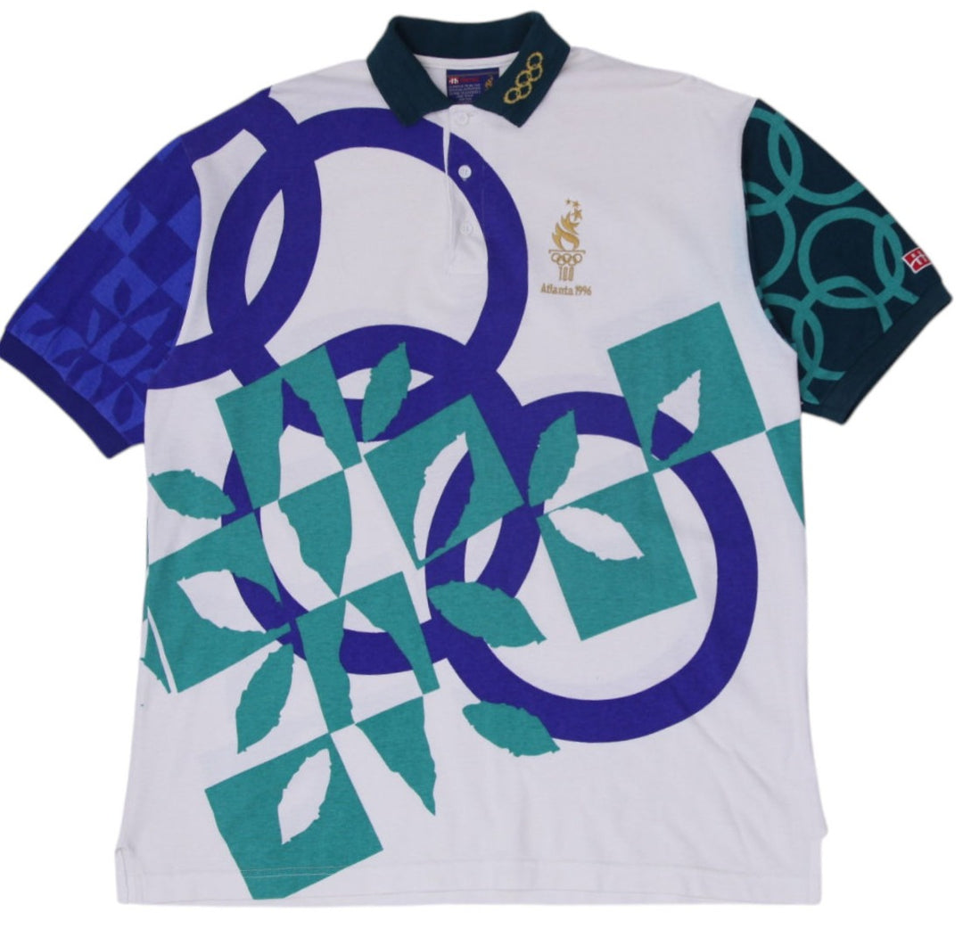 Vintage 1996 Hanes Olympic Games Polo T-Shirt Made in USA Size XL | Migration_T-Shirts | Fashion Rerun