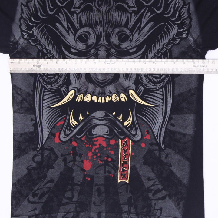 Y2K Mens Avirex Japanese Oni Mask Demon Graphic T-Shirt Black Size M