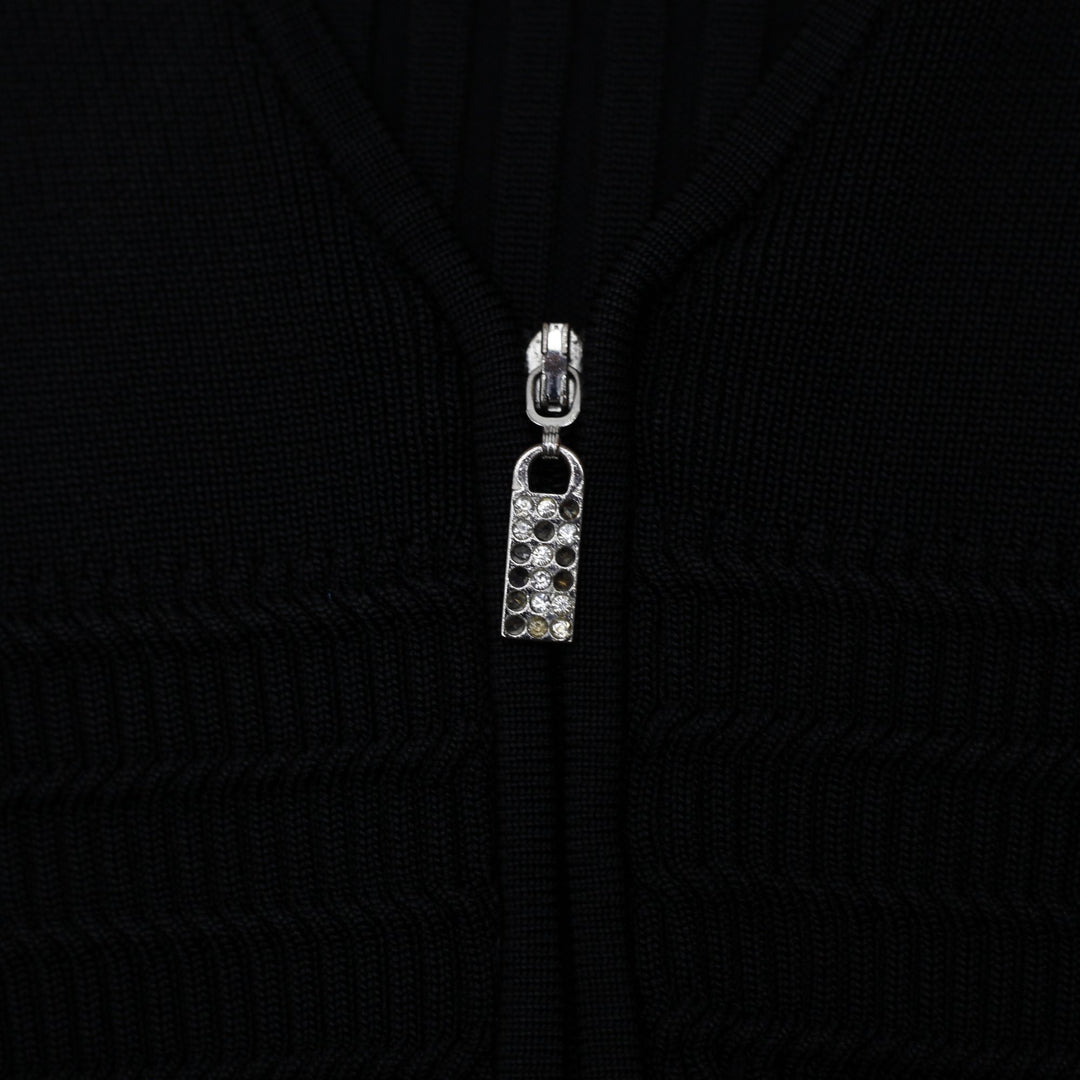 Y2K Ladies Belldini Fitted Ribbed Knit Collared Zip Top