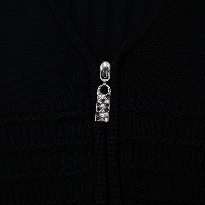 Y2K Ladies Belldini Fitted Ribbed Knit Collared Zip Top