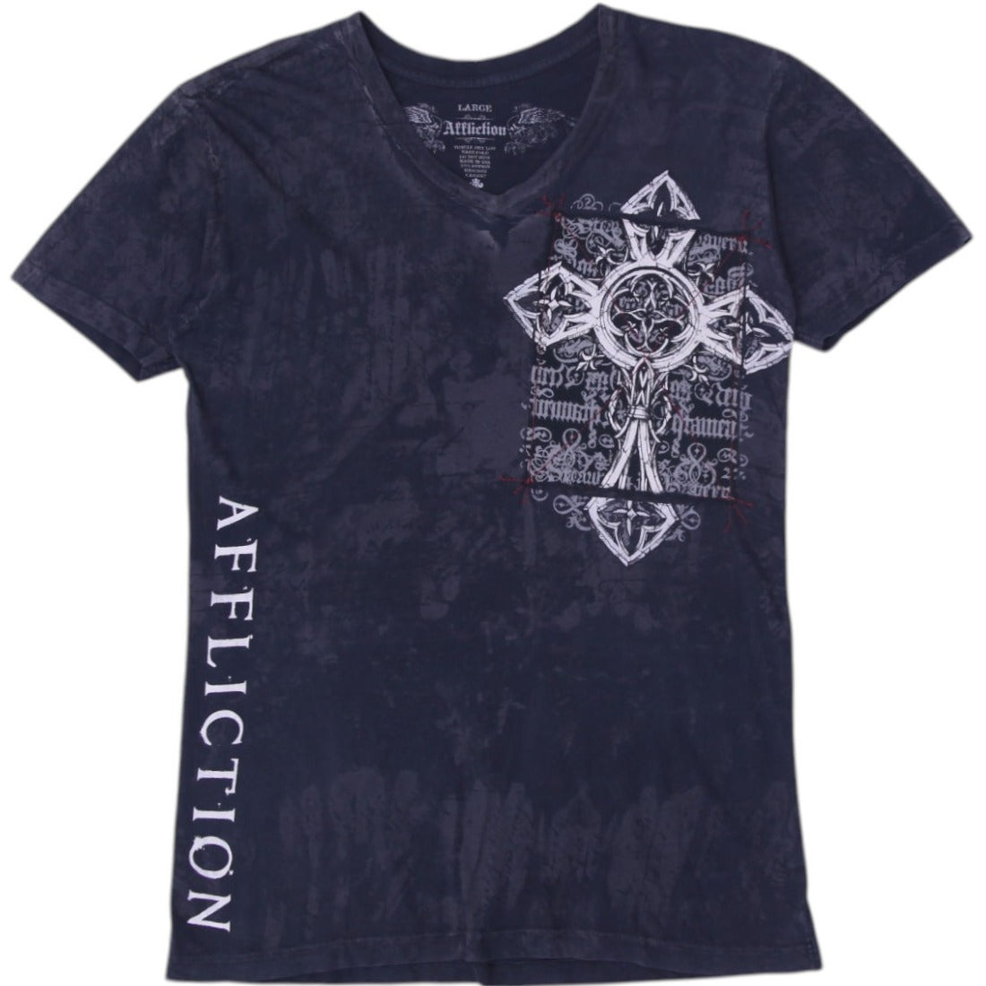 Shop Y2K Mens Affliction V-Neck T-Shirt Black Graphic Text Logo L