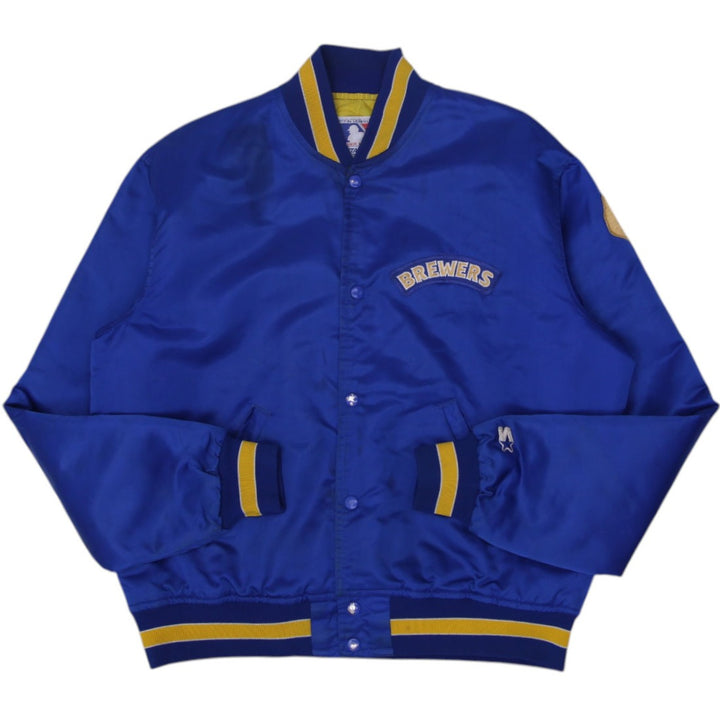 Vintage 90s Starter MLB Milwaukee Brewers Button Up Satin Jacket Size L | Migration_Jackets | Fashion Rerun