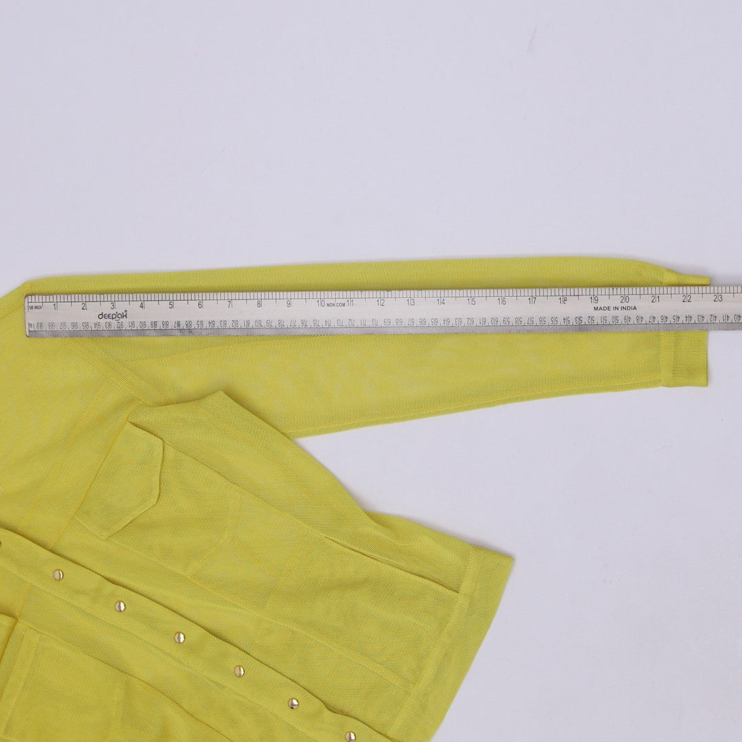 Y2K Ladies Vassalli Made in Italy Yellow Mesh Sheer Button Up Top Size 42