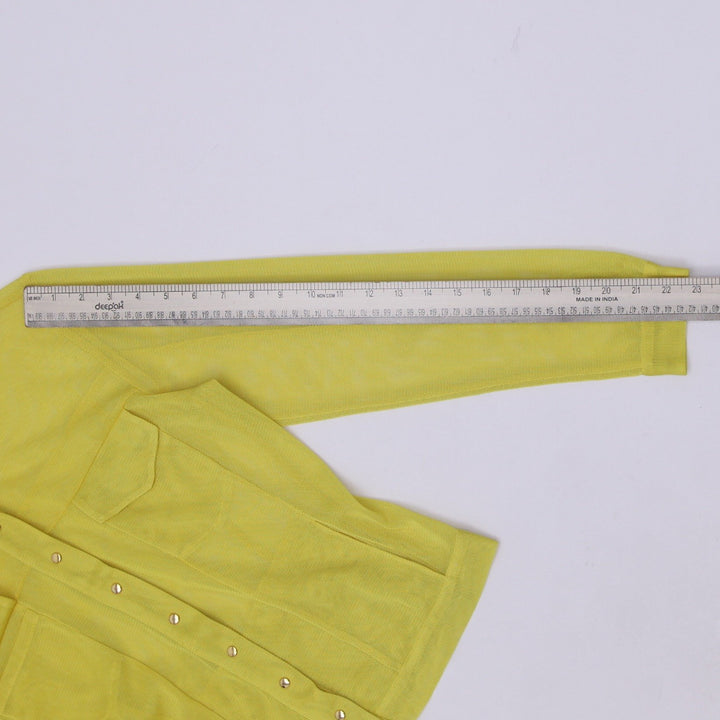 Y2K Ladies Vassalli Made in Italy Yellow Mesh Sheer Button Up Top Size 42