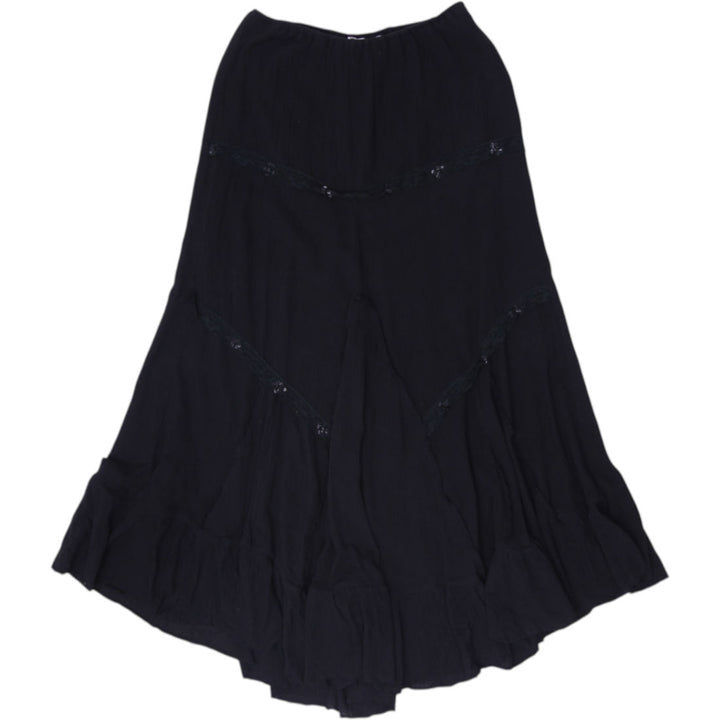 Y2K Ladies Steel Style Black High Low Ruffle Maxi Skirt Size 38