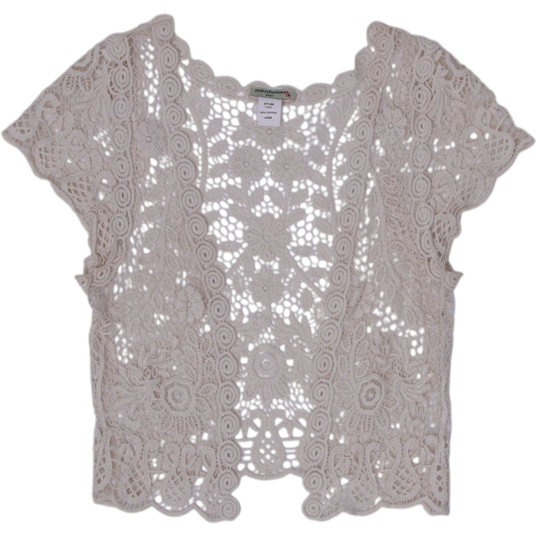 Y2K Ladies Vivid Collection T1017 Floral Lace Crochet Top Size L