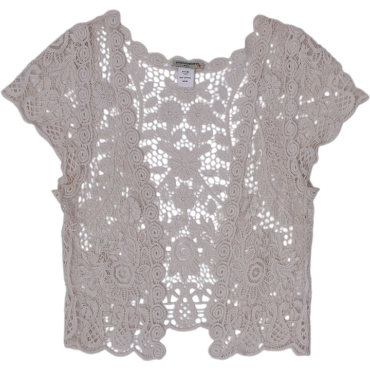 Y2K Ladies Vivid Collection T1017 Floral Lace Crochet Top Size L