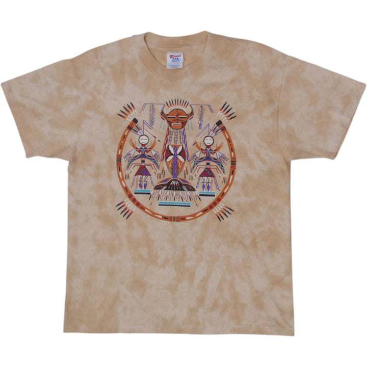 Vintage 90s Hanes Southwest Native American Art Tie Dye T-Shirt Size M