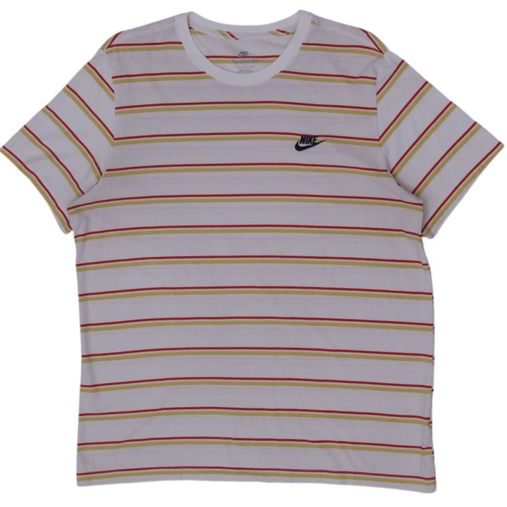 Mens Nike Sportswear Striped Embroidered Swoosh Logo T-Shirt Size XL