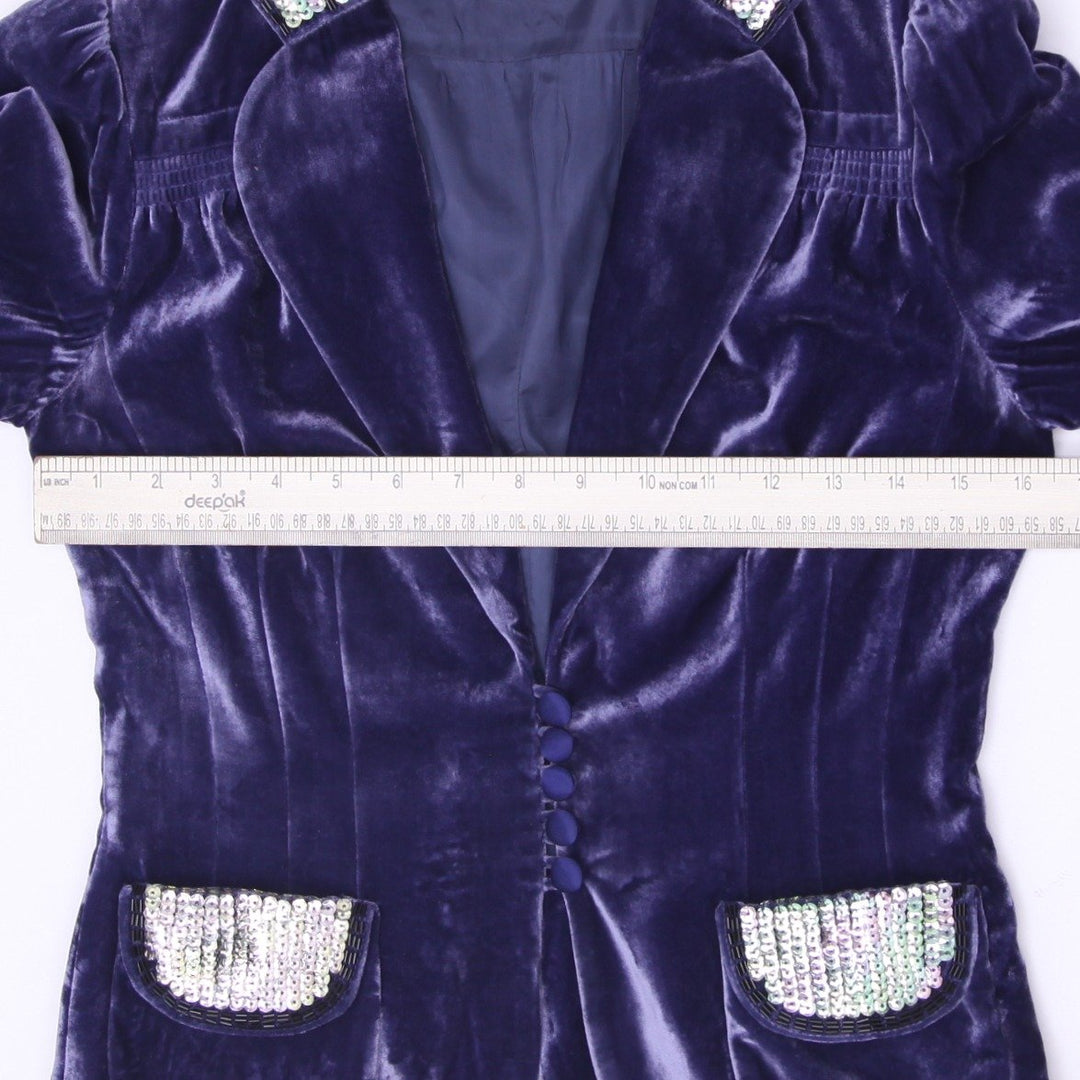 Y2K Ladies Juicy Couture Sequin Collar Silk Velvet Blazer Jacket