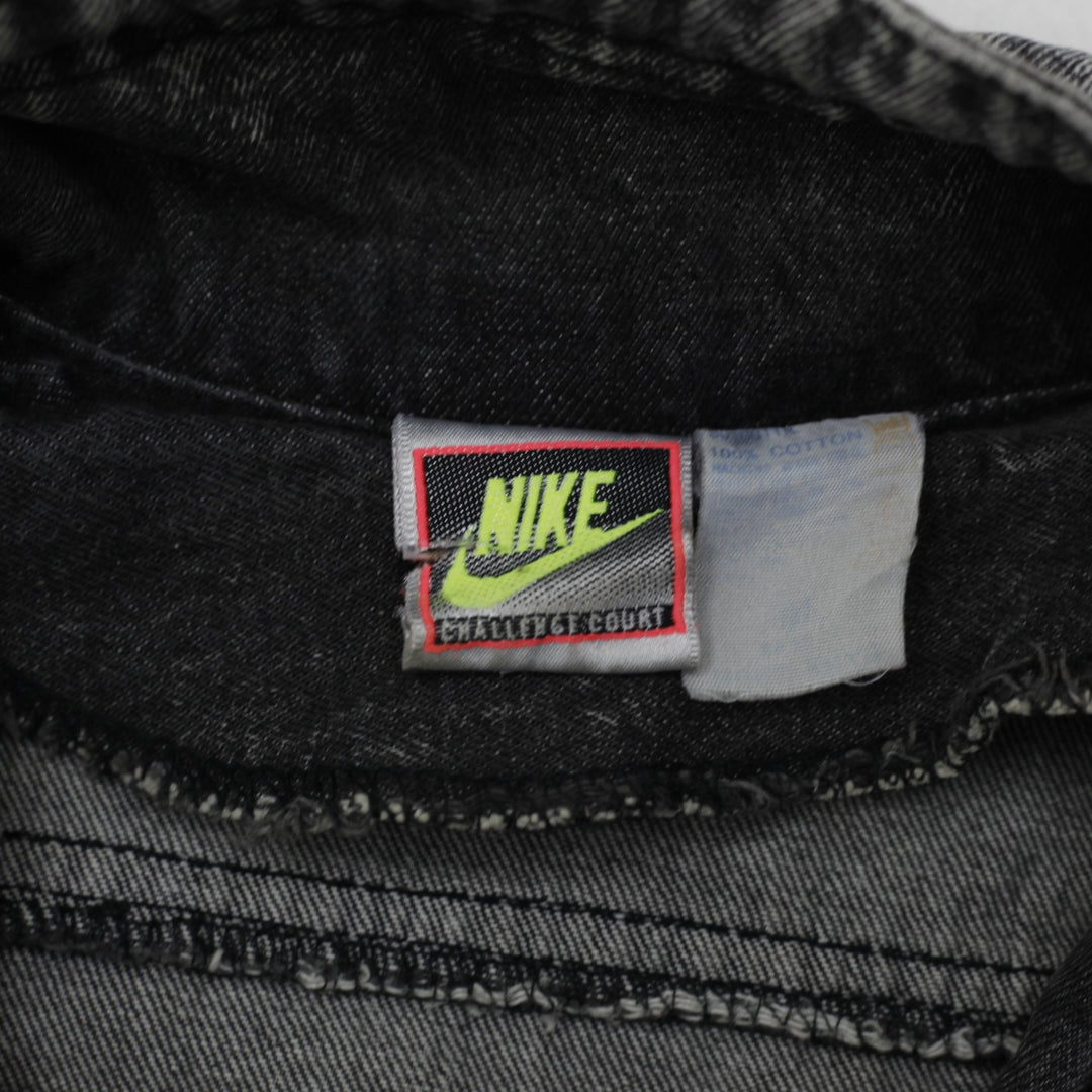 Vintage Mens Nike Challenge Court Jacket Washed Black Denim Full Zip | Migration_Jackets - Back View | Fashion Rerun